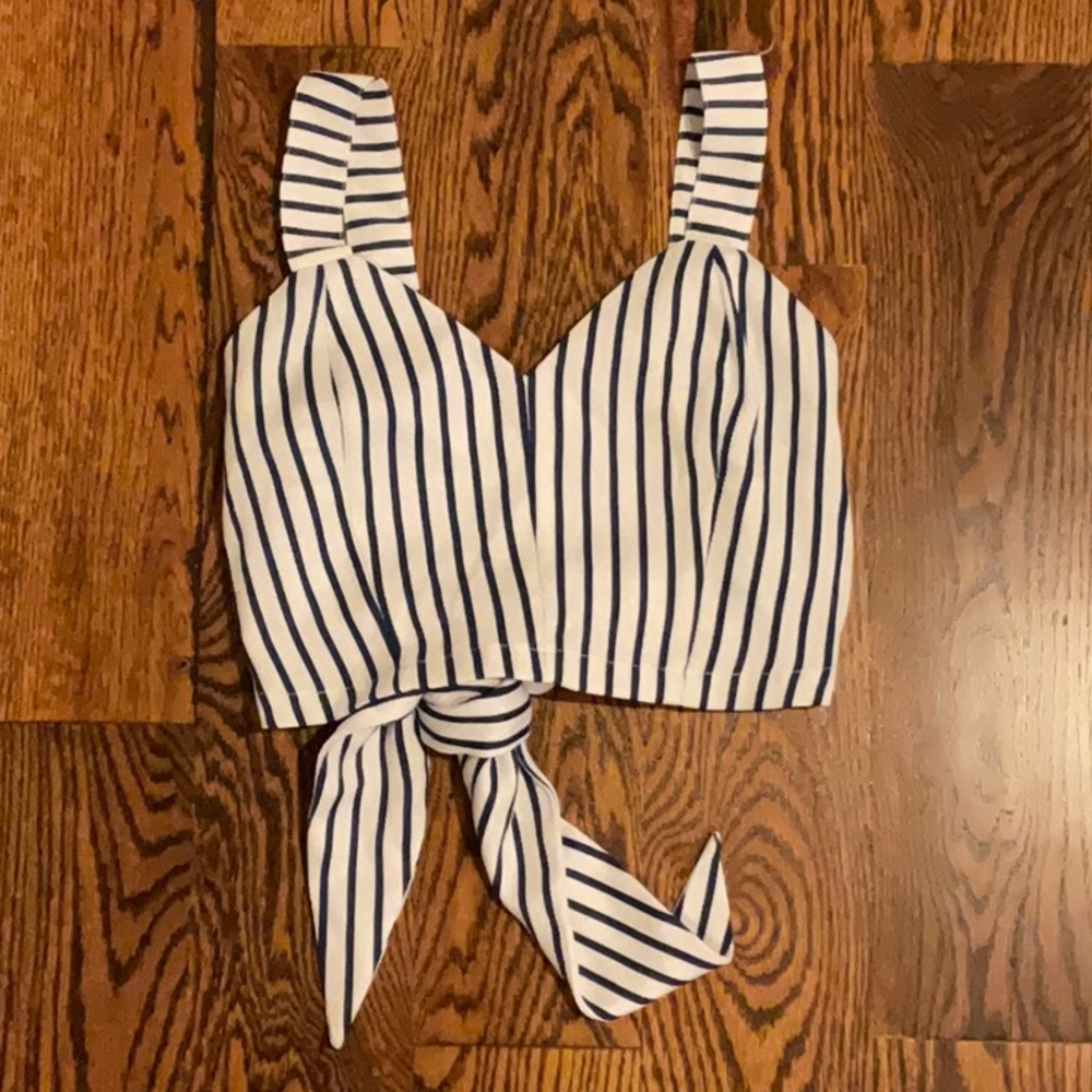JOA Los Angeles Stripped top with tie up back. B122